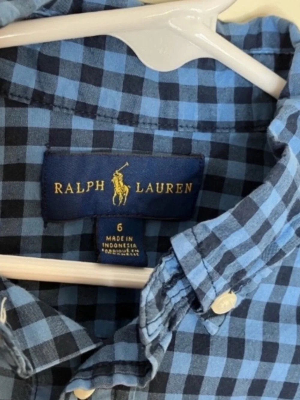 Boys Ralph Lauren blue checked plaid long sleeve cotton button down shirt 6